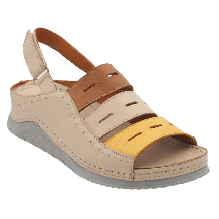 48 horas 5303 beige marrón mostaza - Sandalias de piel con cuña anatómicas