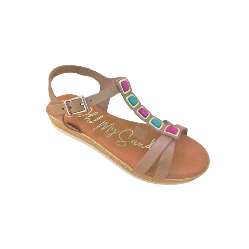 Oh my sandals 5201 taupe - Sandalias tira central adornos
