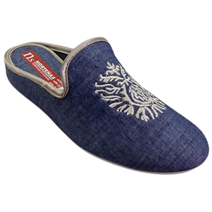 Norteñas 103525 azul marino - Zapatillas de casa de primavera en tela con cuñita forrada y empeine con escudo bordado