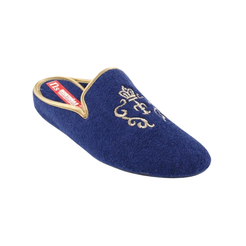 Norteñas 9-35-23 azul marino - Zapatillas de casa de rizo con escudo bordado