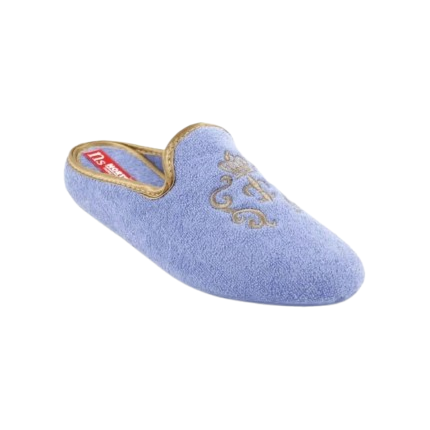 Norteñas 9-35-23 azul claro aguamar - Zapatillas de casa de rizo con escudo bordado