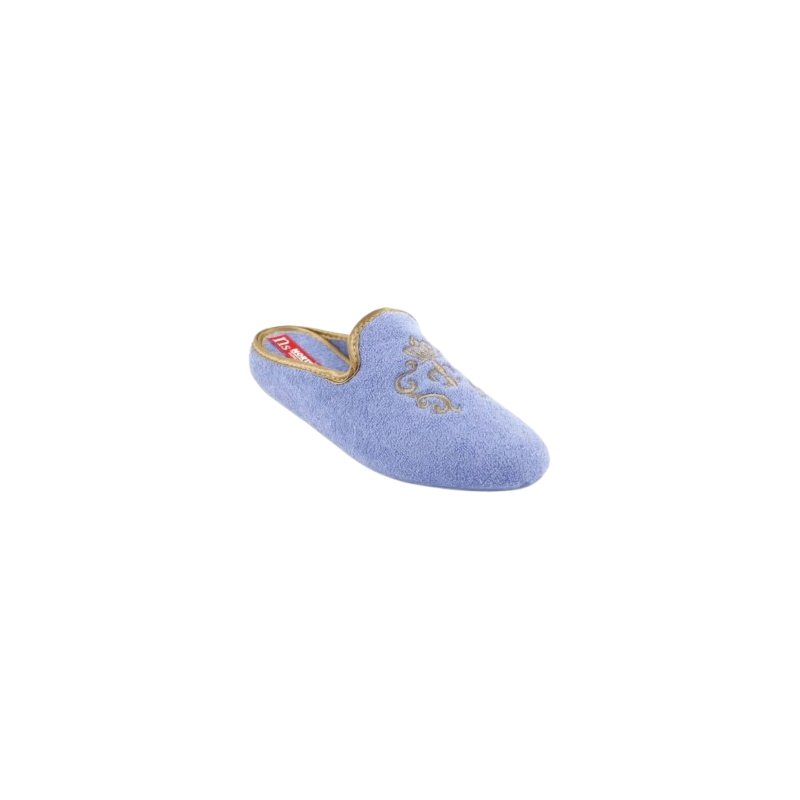 Norteñas 9-35-23 azul claro aguamar - Zapatillas de casa de rizo con escudo bordado
