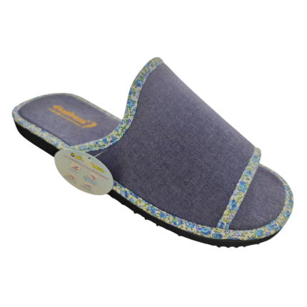 DESPINOSA 1540-L azul - Zapatillas de casa para mujer de tela, planas, tiras cruzadas