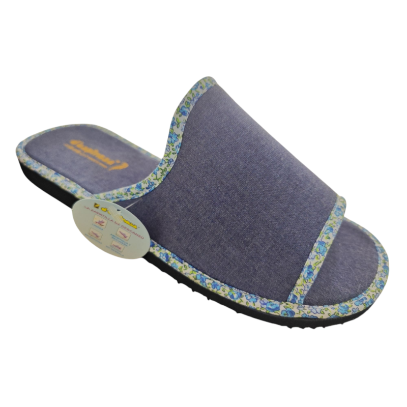 DESPINOSA 1540-L azul - Zapatillas de casa para mujer de tela, planas, tiras cruzadas
