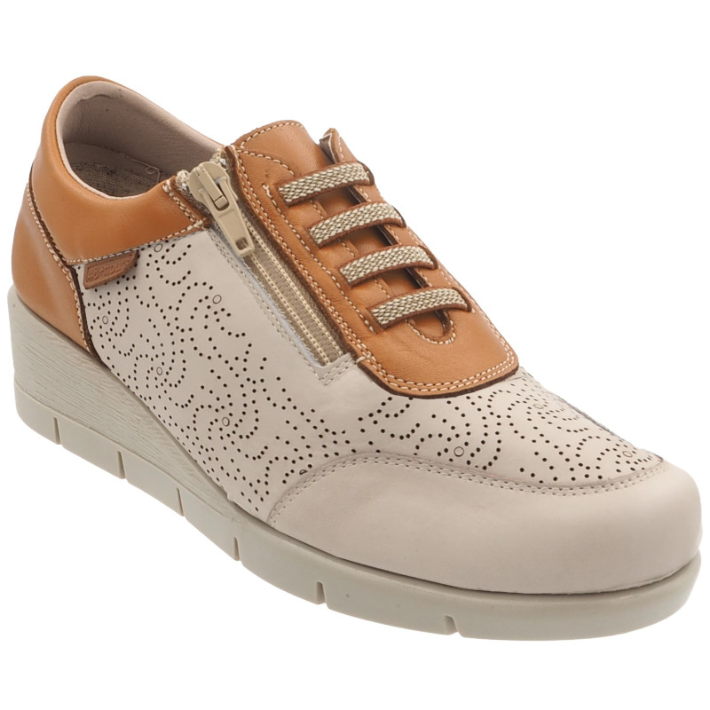 48 HORAS 1105 HIELO - Zapatos de piel con cuña con elásticos y cierre de cremallera