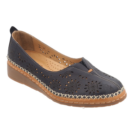 48 horas 3803 azul - Zapatos de cuña con piel calada