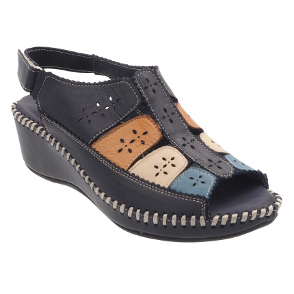 48 horas 4004 marino - Sandalias con cuña con piezas de piel