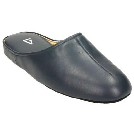 Zapatillas para estar en casa hechas en piel para hombre color azul marino, suela silenciosa Fabricada en Menorca