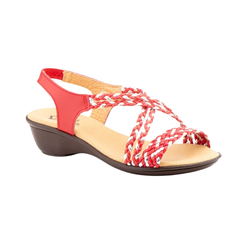 Sandalias de tiras trenzadas con cuña, color rojo