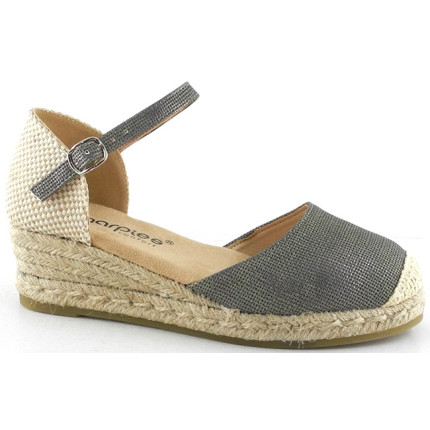 AMARPIES 26481 VERDE KAKI - Sandalias con pequeña cuña de yute de 3 cuerdas en antelina con pulsera al tobillo