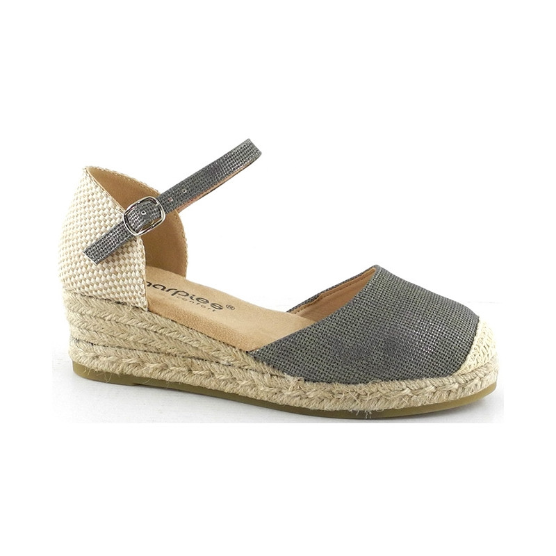 AMARPIES 26481 VERDE KAKI - Sandalias con pequeña cuña de yute de 3 cuerdas en antelina con pulsera al tobillo