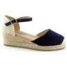 AMARPIES 26481 AZUL MARINO - Sandalias con pequeña cuña de yute de 3 cuerdas en antelina con pulsera al tobillo