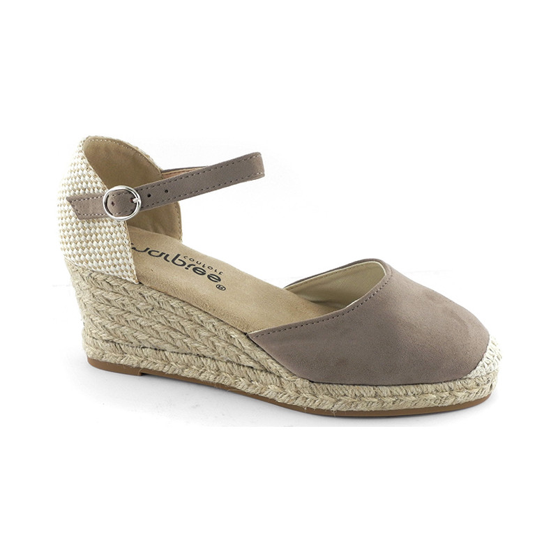 AMARPIES 26484 taupe - Sandalias con cuña mediana de 5 cuerdas en antelina con pulsera al tobillo