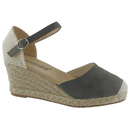 AMARPIES 26484 verde kaki - Sandalias con cuña mediana de 5 cuerdas en antelina con pulsera al tobillo