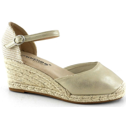 AMARPIES 26484 platino - Sandalias con cuña mediana de 5 cuerdas en metalizado con pulsera al tobillo