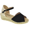AMARPIES 28503 NEGRO en puntera abierta - Sandalias con cuña baja de 3 cuerdas en antelina con pulsera al tobillo