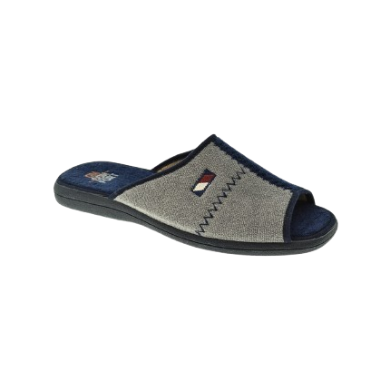 Zapatillas de estar en casa de verano para hombre en rizo, pala combinada gris y marino