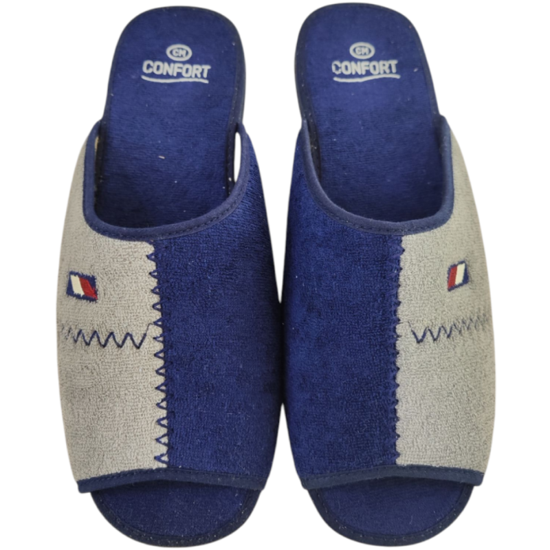 Zapatillas de estar en casa de verano para hombre en rizo, pala combinada gris y marino