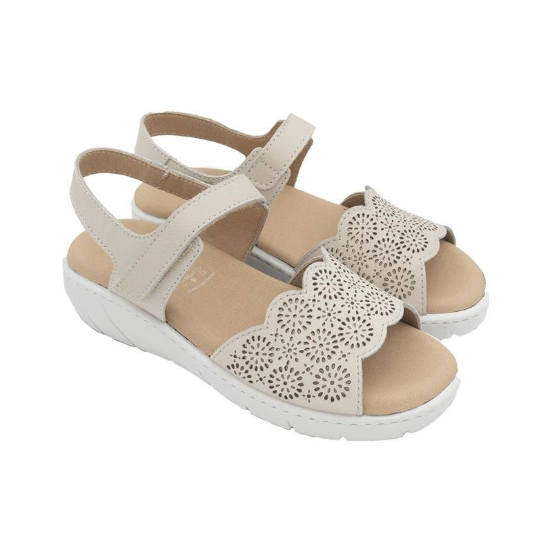 PLUMAFLEX 14726 BEIGE - Sandalias con cuña y cierre de velcro