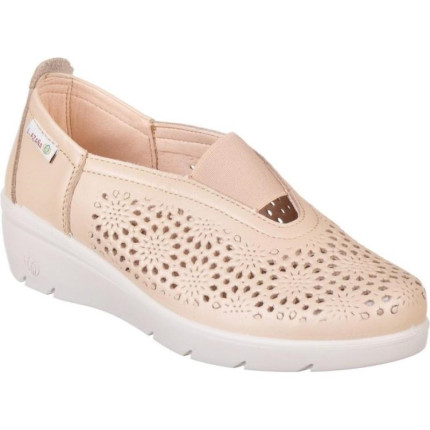 LAURA AZAÑA 26812 BEIGE - Zapatos de piel calados con cuña de goma