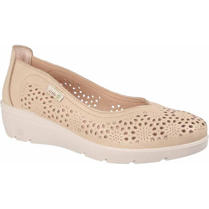 LAURA AZAÑA 26813 BEIGE - Zapatos de piel calada con cuña de goma