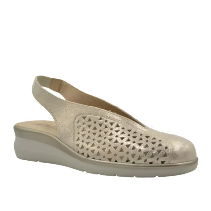 PITILLOS 10370 ORO - Zapatos asandaliado de piel con cuña