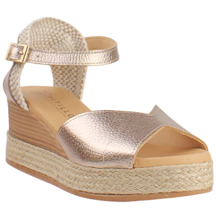 Pitillos 10592 oro - Sandalias de cuña de piel metalizada