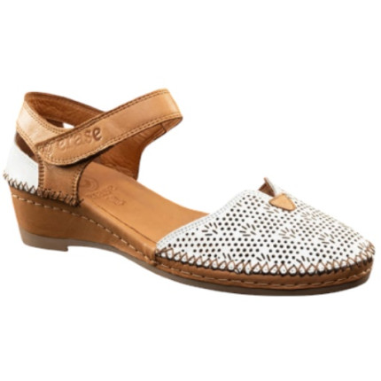 ERASE 383-176 blanco - Zapatos de piel con cuña y puntera cerrada y cierre de velcro
