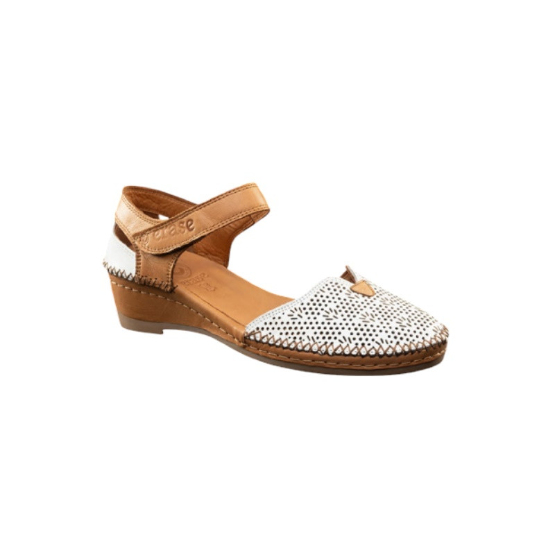 ERASE 383-176 blanco - Zapatos de piel con cuña y puntera cerrada y cierre de velcro