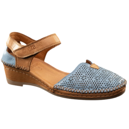 ERASE 383-176 azul jeans - Zapatos de piel con cuña y puntera cerrada y cierre de velcro