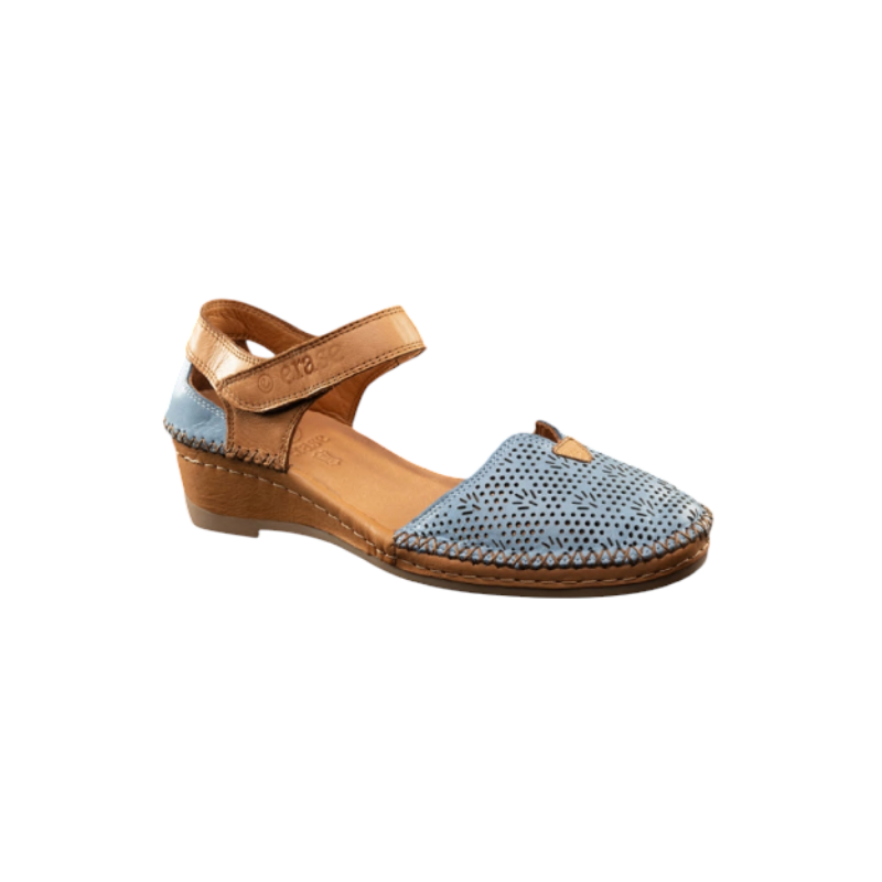 ERASE 383-176 azul jeans - Zapatos de piel con cuña y puntera cerrada y cierre de velcro