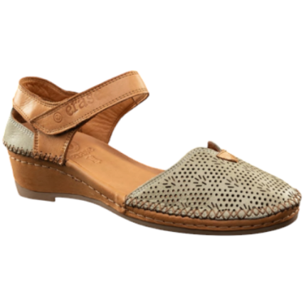 ERASE 383-176 verde kaki - Zapatos de piel con cuña y puntera cerrada y cierre de velcro