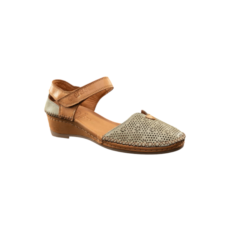 ERASE 383-176 verde kaki - Zapatos de piel con cuña y puntera cerrada y cierre de velcro