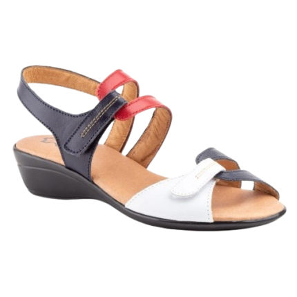 Sandalias de cuña con dos pequeños velcros en rojo, marino y blanco
