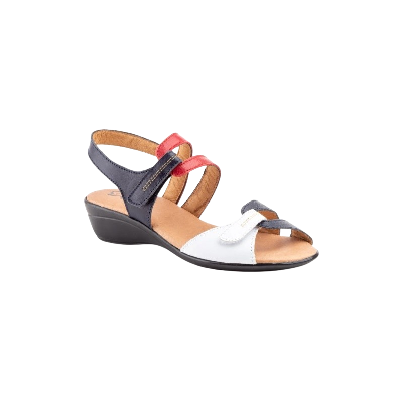 Sandalias de cuña con dos pequeños velcros en rojo, marino y blanco