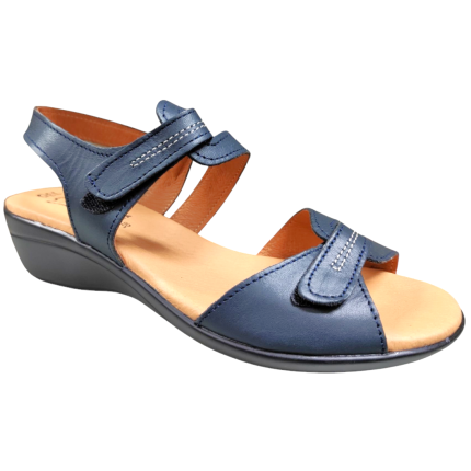 Sandalias de cuña con dos pequeños velcros lisas en azul marino