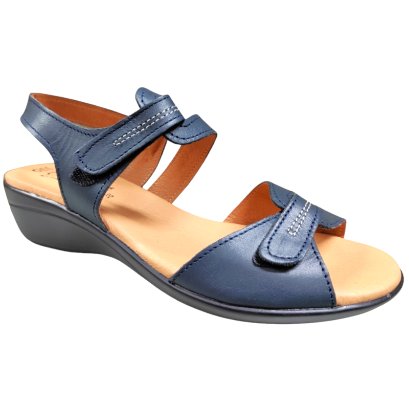 Sandalias de cuña con dos pequeños velcros lisas en azul marino