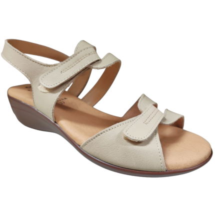 Sandalias de cuña con dos pequeños velcros lisas en beige