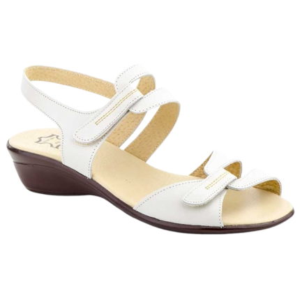 Sandalias de cuña con dos pequeños velcros lisas en color blanco