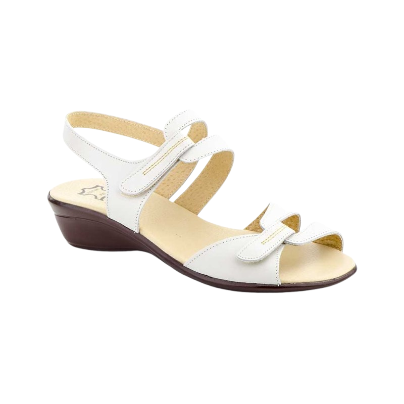 Sandalias de cuña con dos pequeños velcros lisas en color blanco