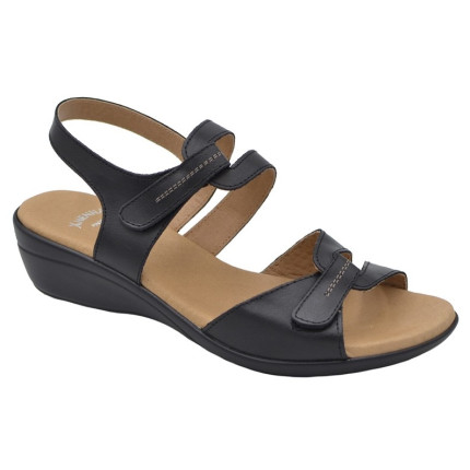 Sandalias de cuña con dos pequeños velcros lisas en color negro