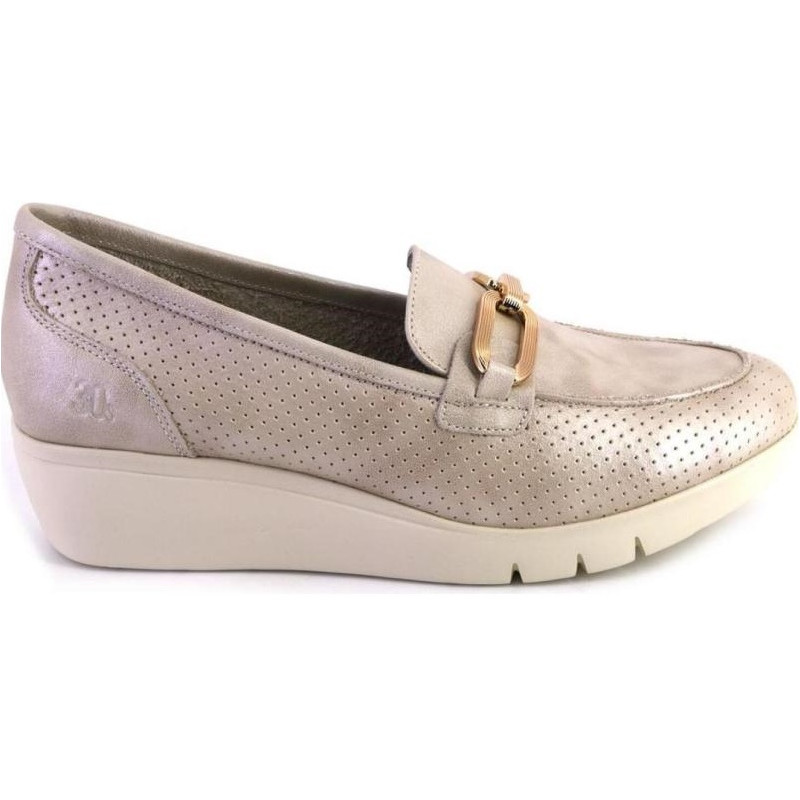 TREINTAS 4316 ORO - Zapatos tipo mocasín en piel con cuña y adorno metálico