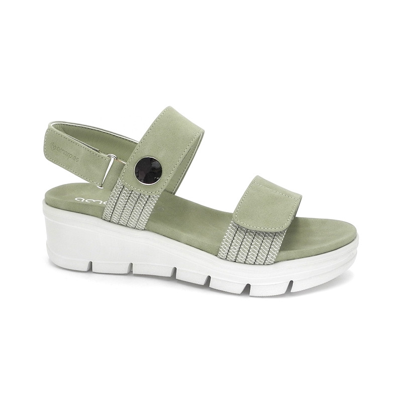 AMARPIES 23505 kaki - Sandalias con velcro y elásticos