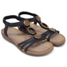AMARPIES 26676 NEGRO - Sandalias planas para mujer con adorno central en madera