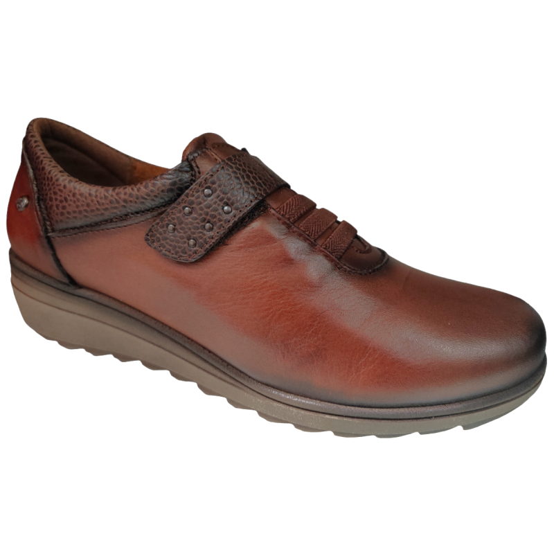 Giorda 27941 cuero - Zapatos de piel con cuña de goma con elasticos y velcro