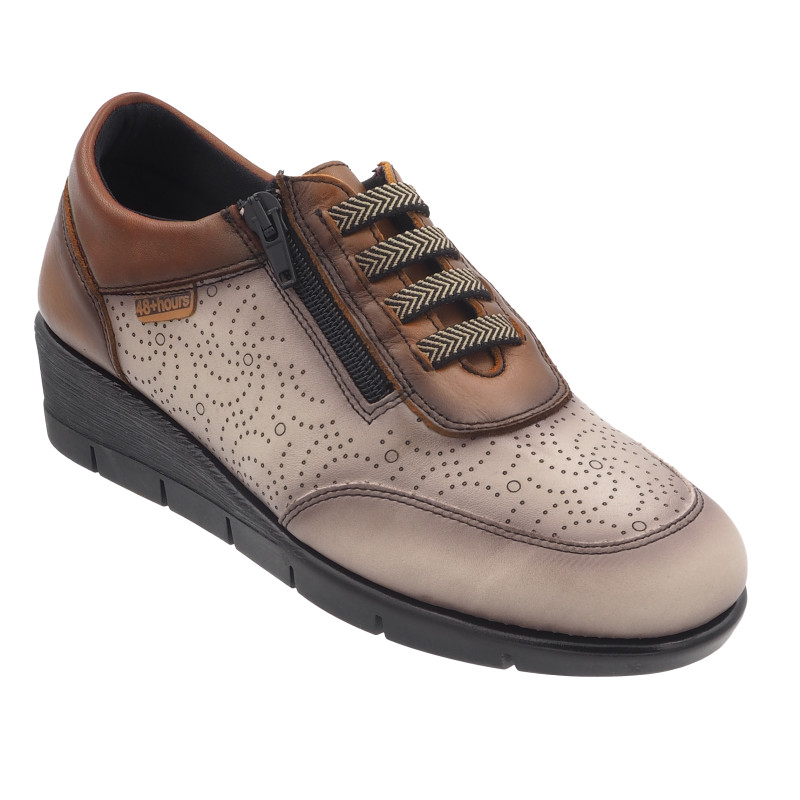 48 horas beige - Zapato de cuña en piel con cierre de cremallera