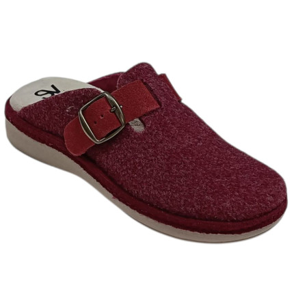 Zapatillas de casa para mujer de paño de color granate con hebilla lateral, muy calientes y mullidas