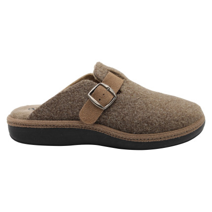 Zapatillas de casa para hombre en paño marrón marino con hebilla lateral y plantilla superalhomadillada
