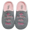 Zapatillas de casa de mujer en rosa y gris con bordado "La reina de la casa" madre mamá. Marca: Cabrera