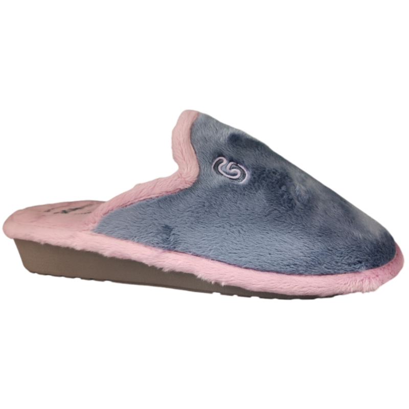 Zapatillas de casa para mujer sin talón y un poco de cuña en colores rosa y azafata combinados Zapatillas de casa para mujer sin talón y un poco de cuña en colores rosa y azafata combinados